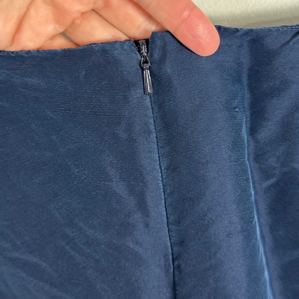 Ralph Lauren 100% Silk Navy Blue Wide Leg Pants Womens Size 12 Back Zip Trousers - Picture 4 of 16